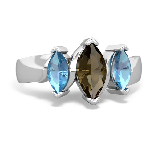 Smoky Quartz Genuine Smoky Quartz with Genuine Swiss Blue Topaz and Lab Created Sapphire Three Peeks ring Ring