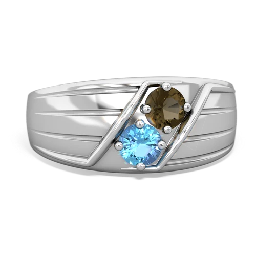 smoky quartz-blue topaz mens ring