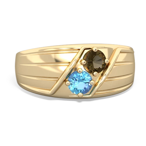 smoky quartz-blue topaz mens ring