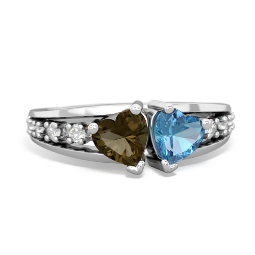 smoky quartz-blue topaz modern ring