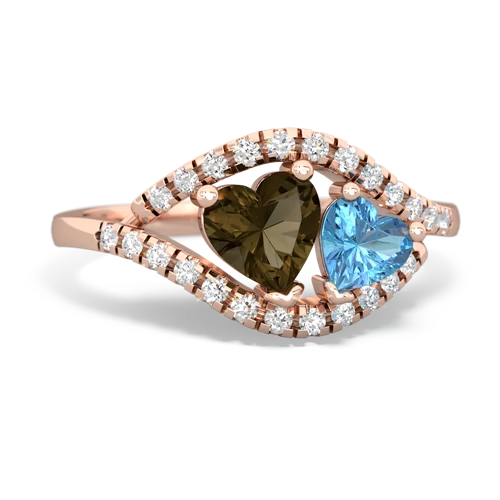 smoky quartz-blue topaz mother child ring