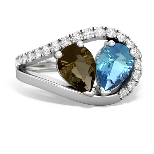 smoky quartz-blue topaz pave heart ring