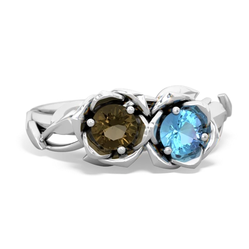 smoky quartz-blue topaz roses ring