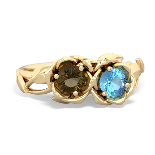 smoky quartz-blue topaz roses ring