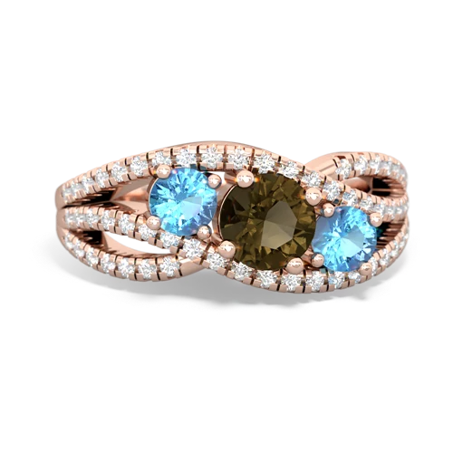 smoky quartz-blue topaz three stone pave ring