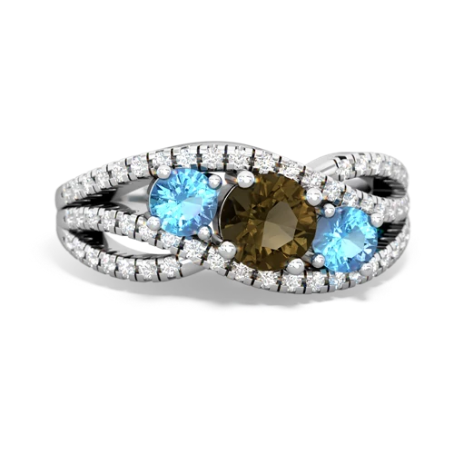 smoky quartz-blue topaz three stone pave ring