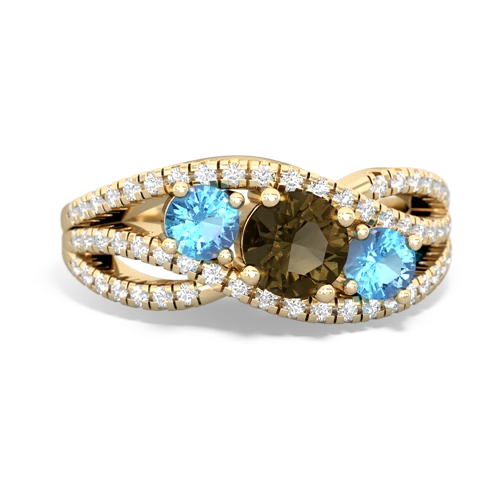 smoky quartz-blue topaz three stone pave ring