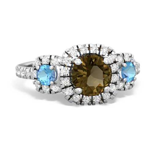 smoky quartz-blue topaz three stone regal ring