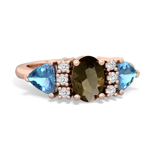 Smoky Quartz Genuine Smoky Quartz with Genuine Swiss Blue Topaz and Lab Created Sapphire Antique Style Three Stone ring Ring
