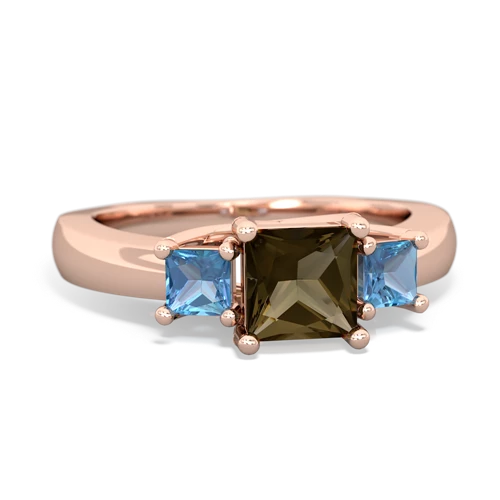 Smoky Quartz Genuine Smoky Quartz with Genuine Swiss Blue Topaz and Lab Created Sapphire Three Stone Trellis ring Ring