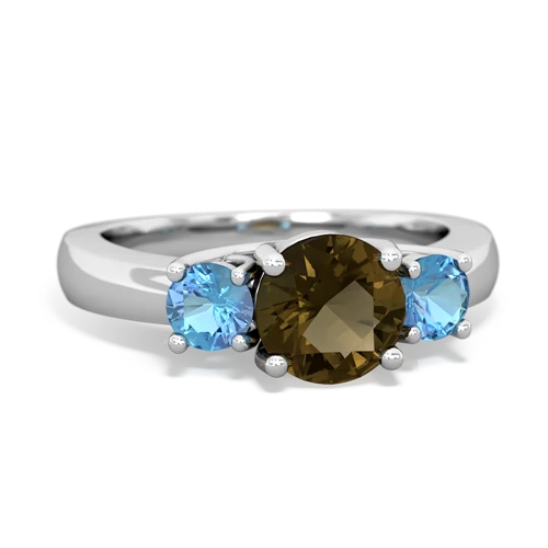 Smoky Quartz Genuine Smoky Quartz with Genuine Swiss Blue Topaz and Genuine Black Onyx Three Stone Trellis ring Ring