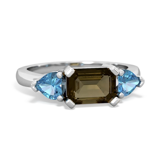 Smoky Quartz Genuine Smoky Quartz with Genuine Swiss Blue Topaz and Genuine Aquamarine Three Stone ring Ring