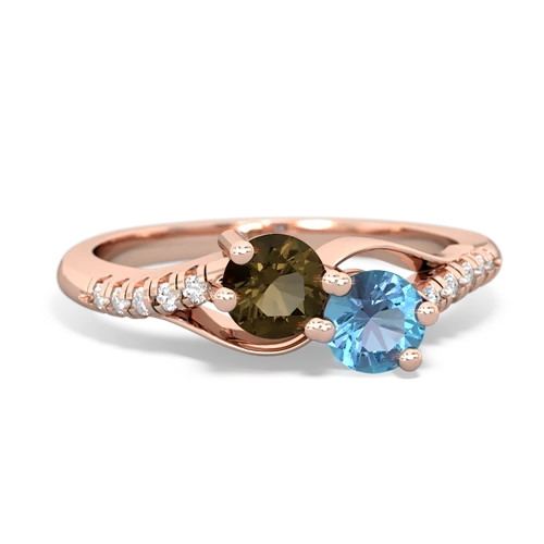 smoky quartz-blue topaz two stone infinity ring