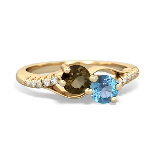 smoky quartz-blue topaz two stone infinity ring
