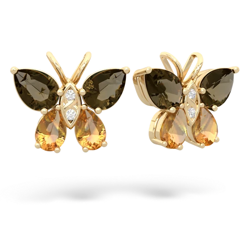 smoky quartz-citrine butterfly earrings