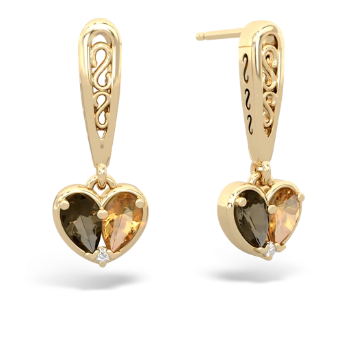 smoky quartz-citrine filligree earrings