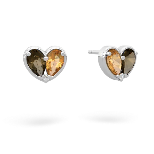 smoky quartz-citrine one heart earrings