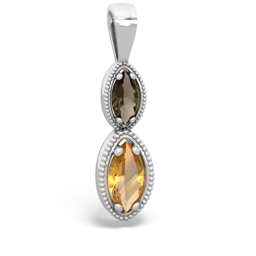 smoky quartz-citrine antique milgrain pendant