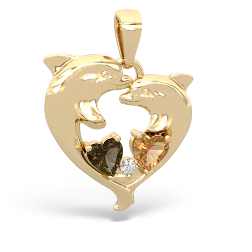 smoky quartz-citrine dolphins pendant