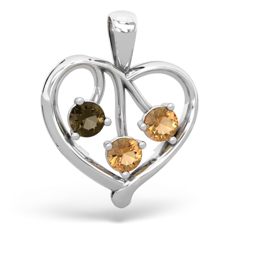 Genuine Smoky Quartz with Genuine Citrine and Genuine White Topaz Glowing Heart pendant