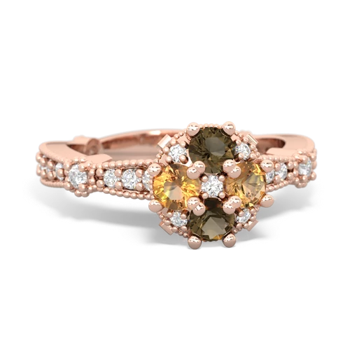 smoky quartz-citrine art deco engagement ring