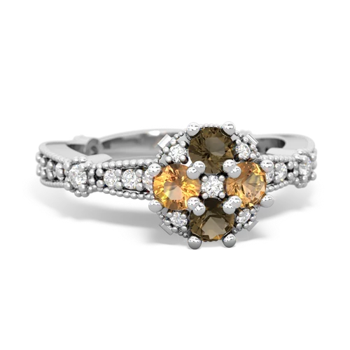 smoky quartz-citrine art deco engagement ring