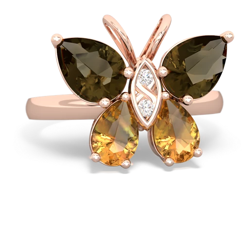 smoky quartz-citrine butterfly ring