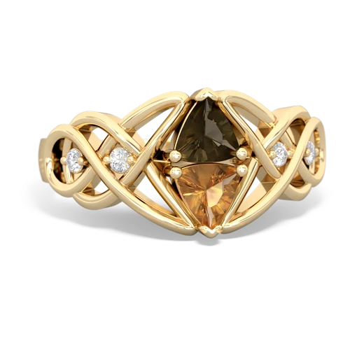 smoky quartz-citrine celtic knot ring