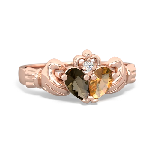 smoky quartz-citrine claddagh ring