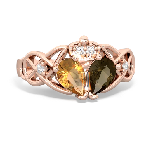 smoky quartz-citrine claddagh ring