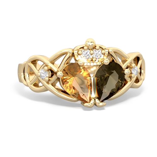 smoky quartz-citrine claddagh ring