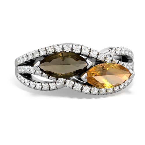 smoky quartz-citrine double heart ring