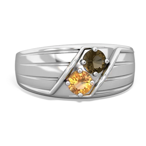 smoky quartz-citrine mens ring