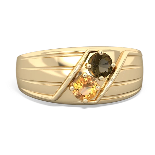 smoky quartz-citrine mens ring