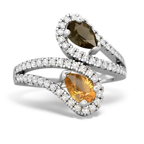 smoky quartz-citrine pave swirls ring