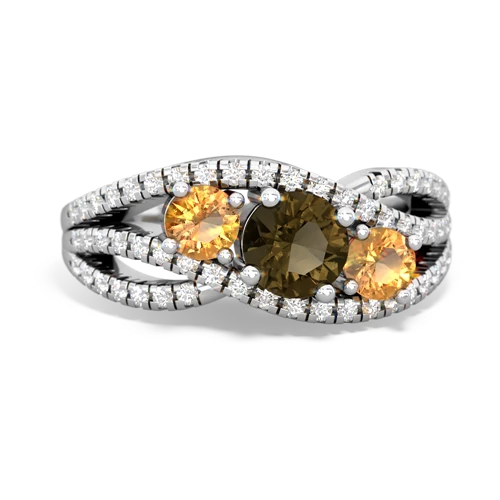 smoky quartz-citrine three stone pave ring