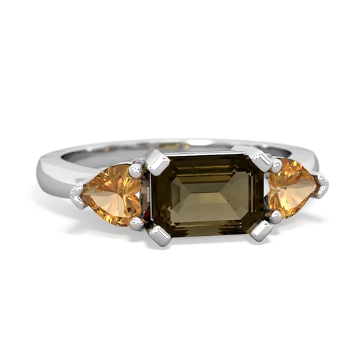 Smoky Quartz Genuine Smoky Quartz with Genuine Citrine and Lab Created Ruby Three Stone ring Ring