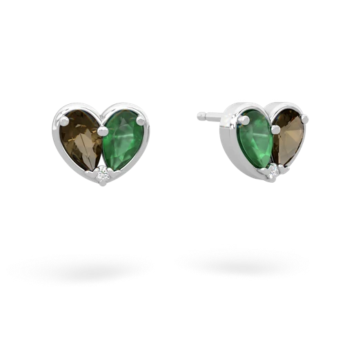 smoky quartz-emerald one heart earrings