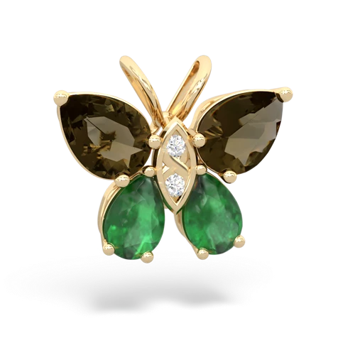 smoky quartz-emerald butterfly pendant