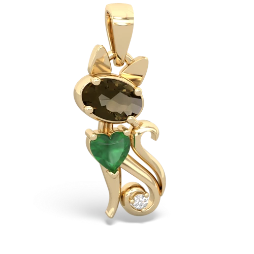 smoky quartz-emerald kitten pendant