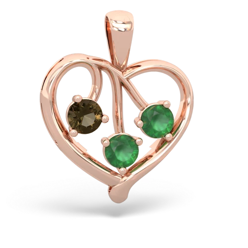 Genuine Smoky Quartz with Genuine Emerald and Lab Created Alexandrite Glowing Heart pendant