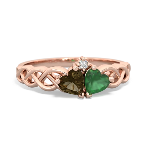 smoky quartz-emerald celtic braid ring