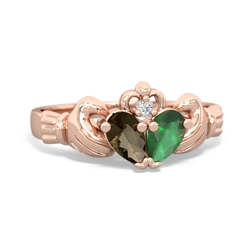 smoky quartz-emerald claddagh ring