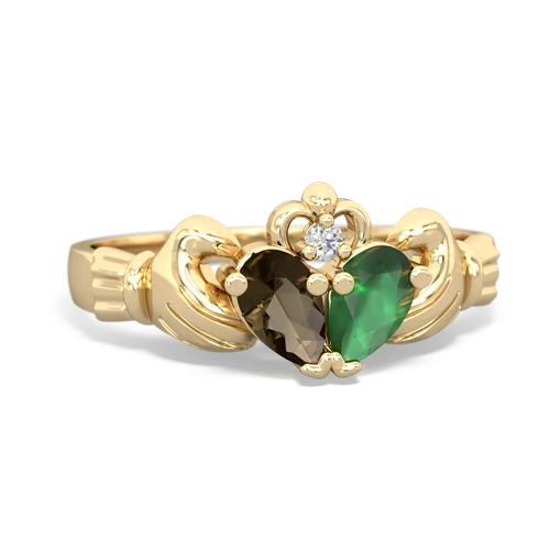 smoky quartz-emerald claddagh ring