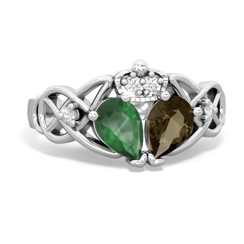 smoky quartz-emerald claddagh ring