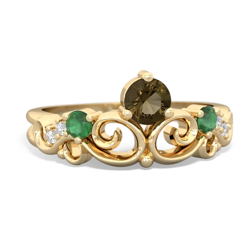 Smoky Quartz Genuine Smoky Quartz with Genuine Emerald and Genuine Aquamarine Crown Keepsake ring Ring
