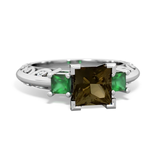 Genuine Smoky Quartz with Genuine Emerald and Lab Created Alexandrite Art Deco ring