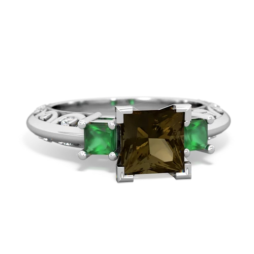 smoky quartz-emerald engagement ring