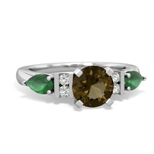 Genuine Smoky Quartz with Genuine Emerald and Genuine London Blue Topaz Engagement ring