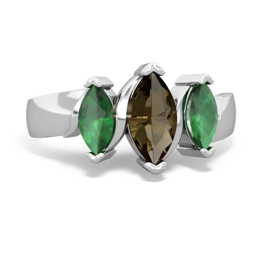 Smoky Quartz Genuine Smoky Quartz with Genuine Emerald and Genuine Aquamarine Three Peeks ring Ring